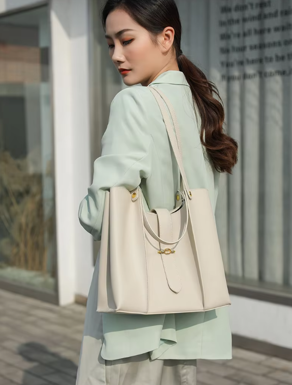 Casual Genuine Leather Open Pocket High Quality Large Totes Shoulder Bags Mssza