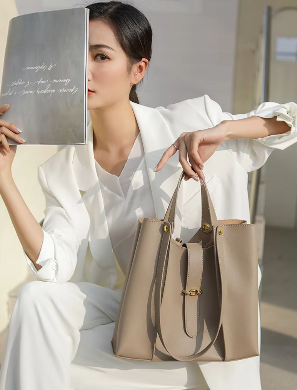 Casual Genuine Leather Open Pocket High Quality Large Totes Shoulder Bags Mssza