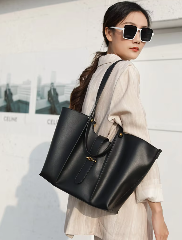 Casual Genuine Leather Open Pocket High Quality Large Totes Shoulder Bags Mssza
