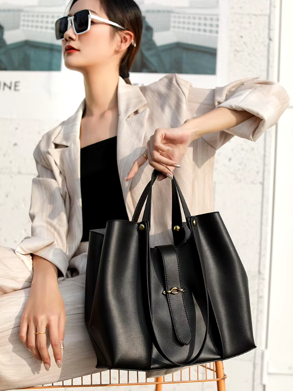 Casual Genuine Leather Open Pocket High Quality Large Totes Shoulder Bags Mssza