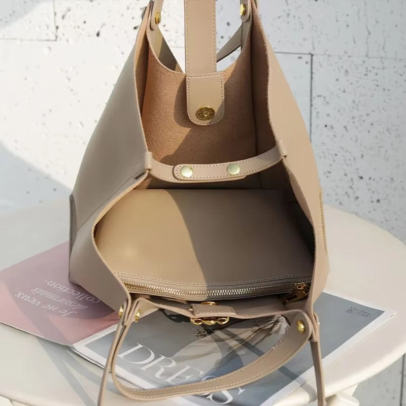 Casual Genuine Leather Open Pocket High Quality Large Totes Shoulder Bags Mssza