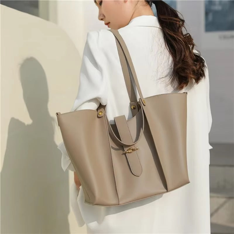 Casual Genuine Leather Open Pocket High Quality Large Totes Shoulder Bags Mssza