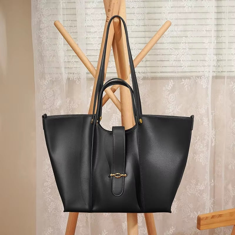 Casual Genuine Leather Open Pocket High Quality Large Totes Shoulder Bags Mssza
