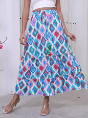 Casual Geometric Beach Style Printed Layered Maxi Skirt Mssza