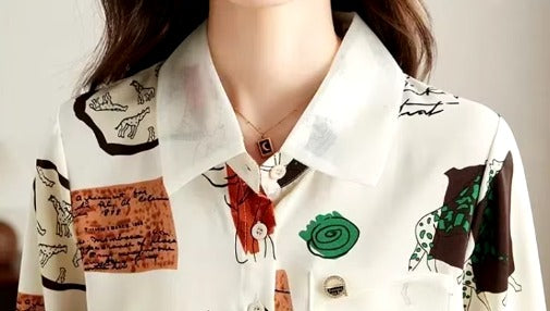 Casual Geometric Hand-Painted Chiffon Printing Button Cardigan Shirt Mssza