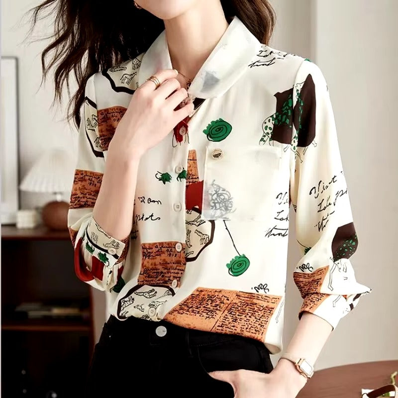 Casual Geometric Hand-Painted Chiffon Printing Button Cardigan Shirt Mssza