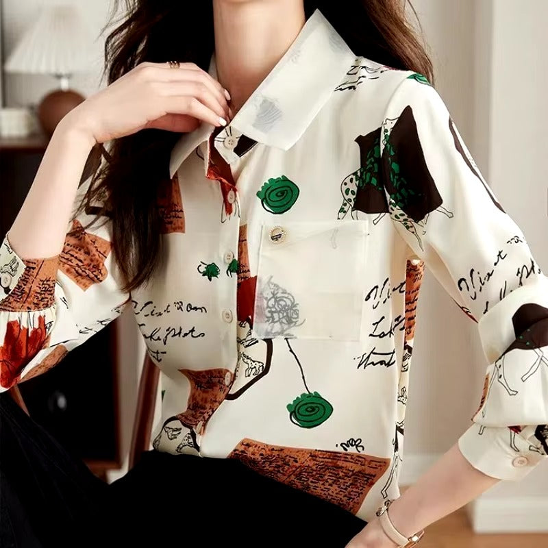 Casual Geometric Hand-Painted Chiffon Printing Button Cardigan Shirt Mssza