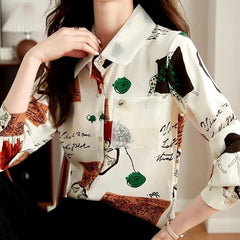 Casual Geometric Hand-Painted Chiffon Printing Button Cardigan Shirt Mssza