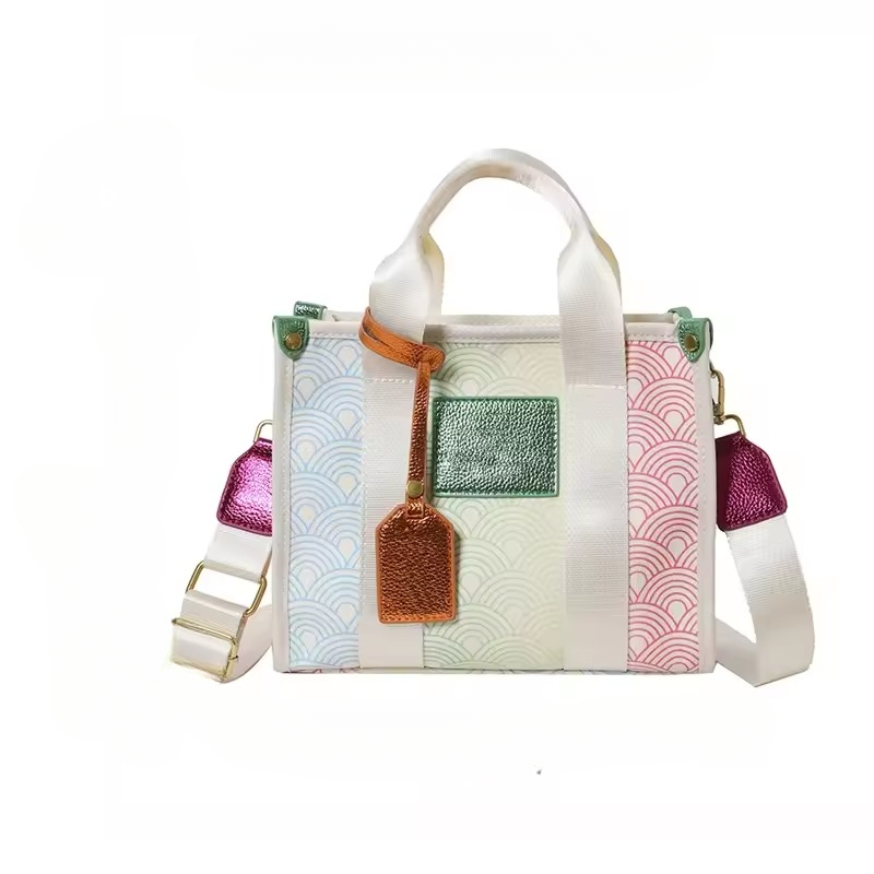 Casual Geometric Interior Zipper Pocket Canvas Tote Shoulder Bag Mssza