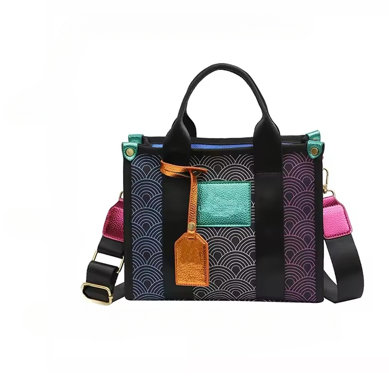 Casual Geometric Interior Zipper Pocket Canvas Tote Shoulder Bag Mssza