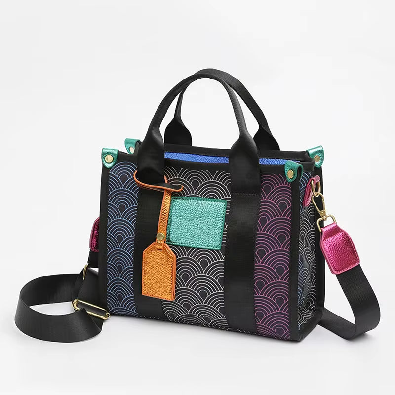 Casual Geometric Interior Zipper Pocket Canvas Tote Shoulder Bag Mssza