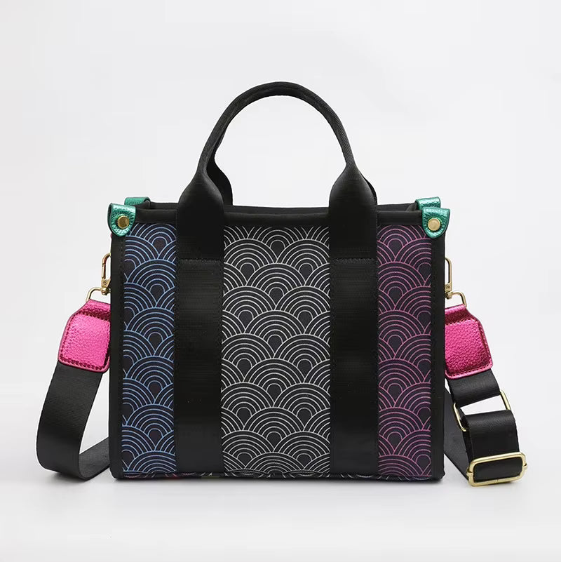 Casual Geometric Interior Zipper Pocket Canvas Tote Shoulder Bag Mssza