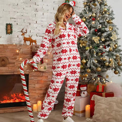 Casual Geometric Long-sleeved Christmas Printing Plush Hooded Jumpsuits Mssza