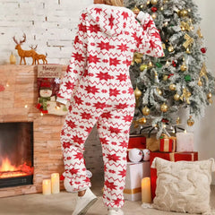 Casual Geometric Long-sleeved Christmas Printing Plush Hooded Jumpsuits Mssza