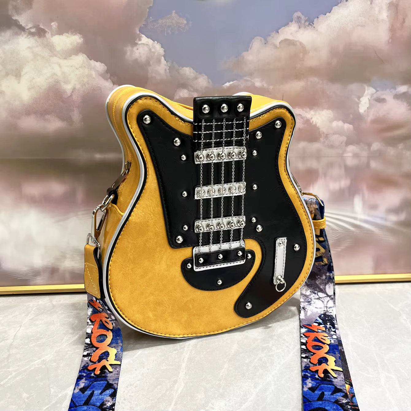 Casual Guitar Shape Handmade Crossbody Shoulder Bag Mssza