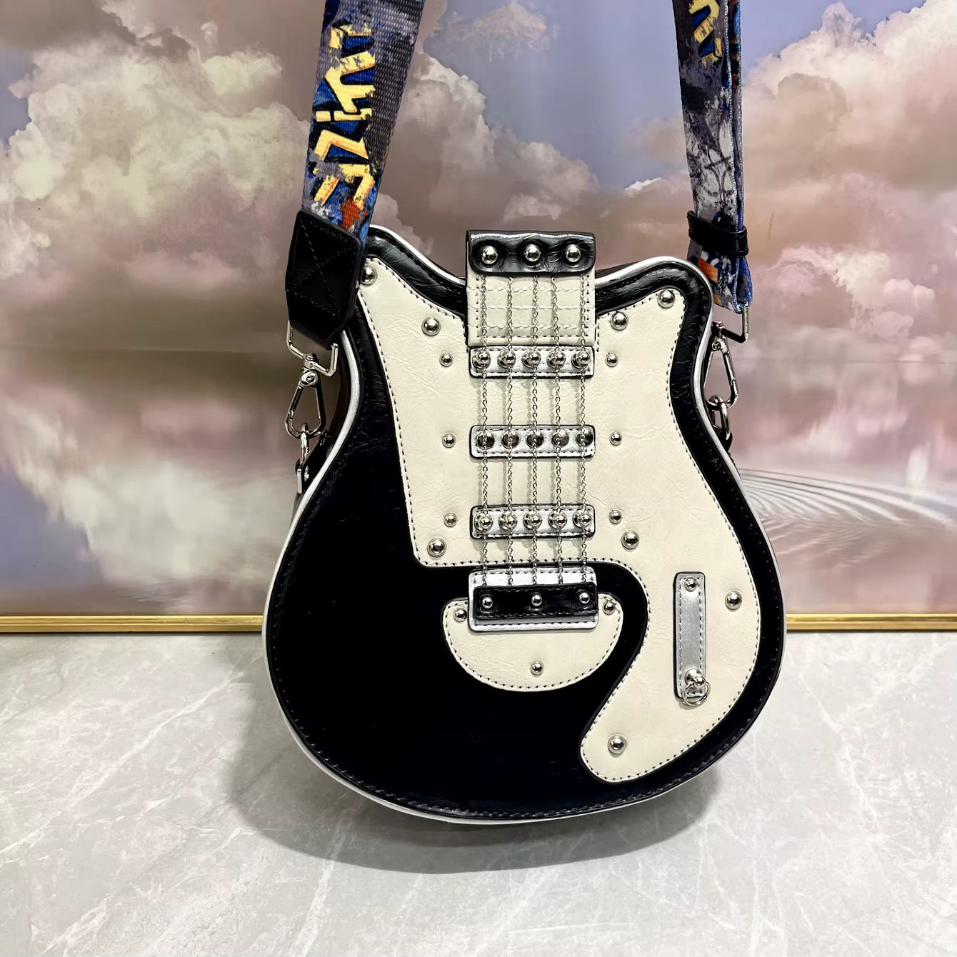 Casual Guitar Shape Handmade Crossbody Shoulder Bag Mssza