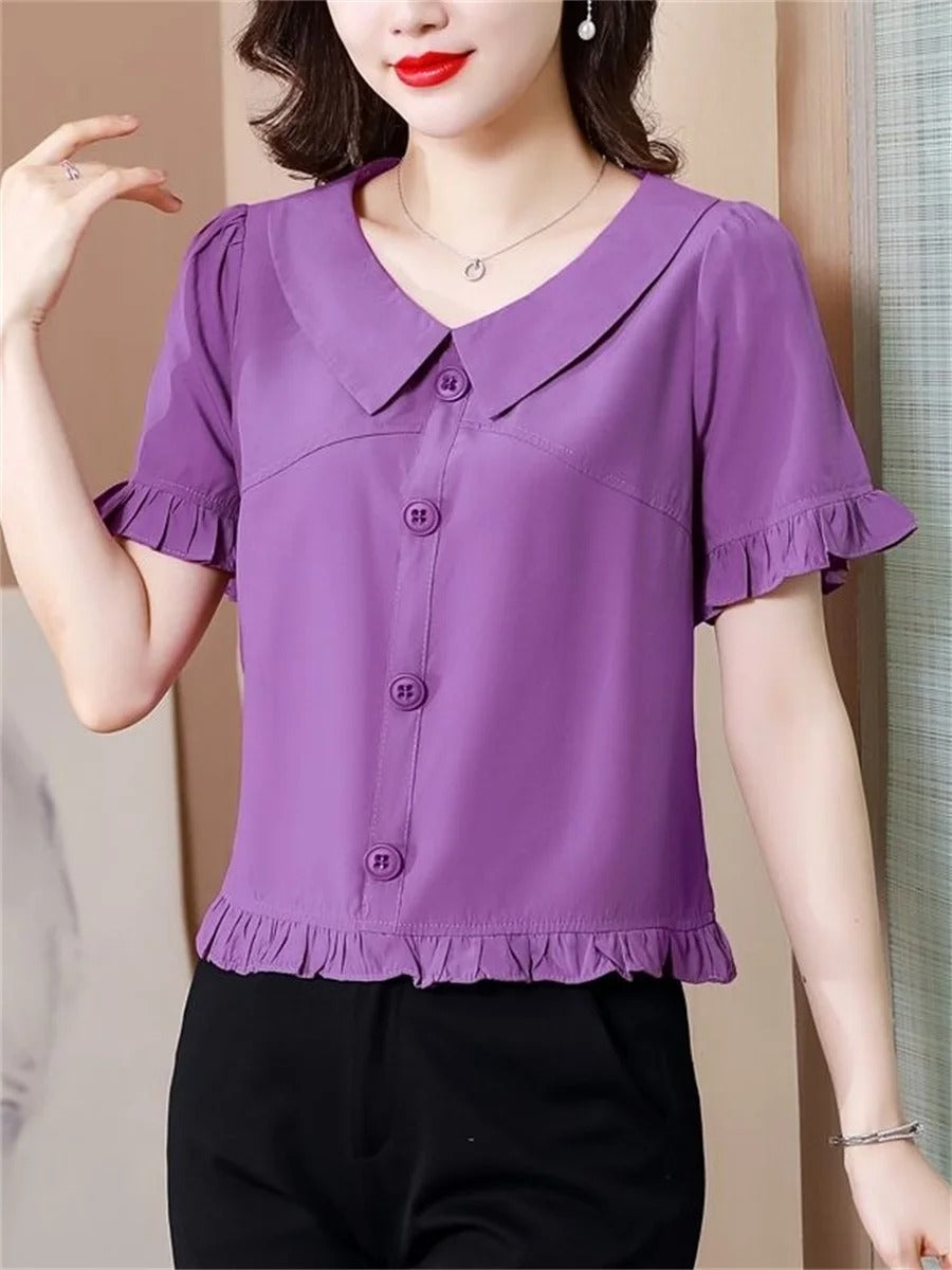 Casual Half Lantern Sleeve Peter Pan Collar Slim Blouses Tops Mssza