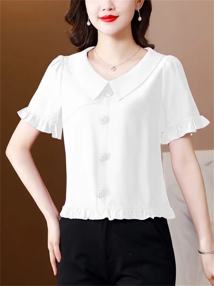 Casual Half Lantern Sleeve Peter Pan Collar Slim Blouses Tops Mssza