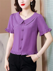 Casual Half Lantern Sleeve Peter Pan Collar Slim Blouses Tops Mssza