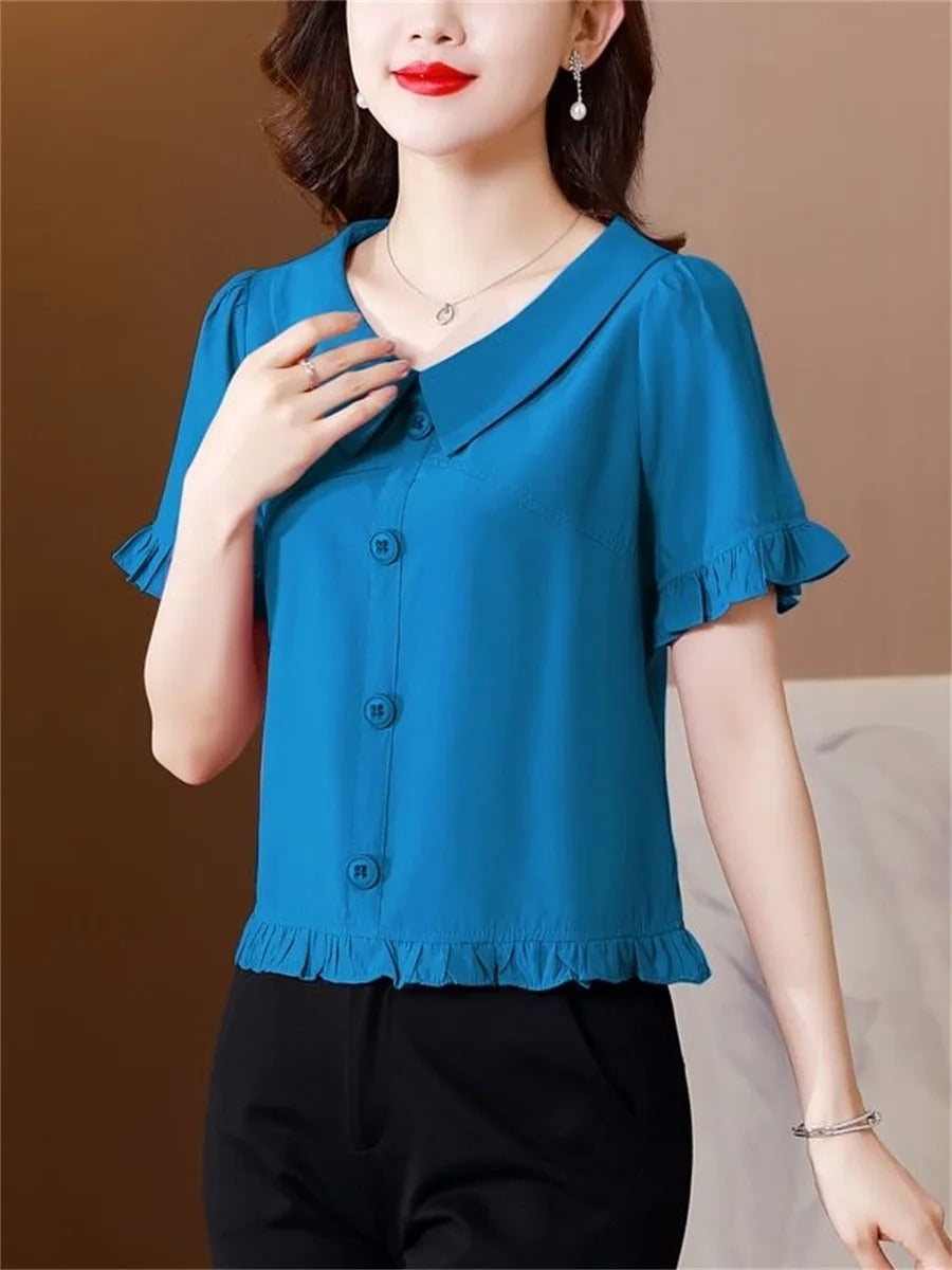 Casual Half Lantern Sleeve Peter Pan Collar Slim Blouses Tops Mssza
