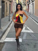 Casual Halter Contrast Colors Crop Tanks Solid Skinny Shorts Two Piece Set Mssza