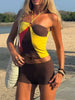 Casual Halter Contrast Colors Crop Tanks Solid Skinny Shorts Two Piece Set Mssza
