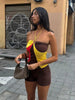 Casual Halter Contrast Colors Crop Tanks Solid Skinny Shorts Two Piece Set Mssza
