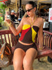 Casual Halter Contrast Colors Crop Tanks Solid Skinny Shorts Two Piece Set Mssza