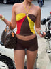 Casual Halter Contrast Colors Crop Tanks Solid Skinny Shorts Two Piece Set Mssza