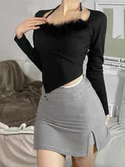 Casual Halter Neck Skinny Knitted Crop Top Mssza