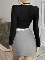 Casual Halter Neck Skinny Knitted Crop Top Mssza