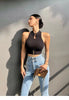 Casual Halter Off Shoulder Elastic Slim Solid Knit Sports Solid Tank Tops Mssza
