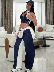 Casual Halter V-neck Crop Tanks Elastic Waist Loose Pants 2 Piece Tracksuits Mssza