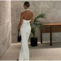 Casual Halter Vest High Waist Wide Leg Pants 2 Pieces Sets Mssza