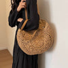 Casual Handmade Straw Holiday Beach Tote Top-Handle Retro Shoulder Bags Mssza