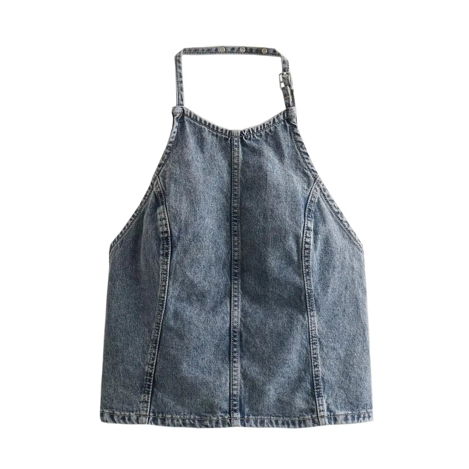 Casual Hanging Neck Sleeveless Top With Open Back Lace Up Sling Top Mssza