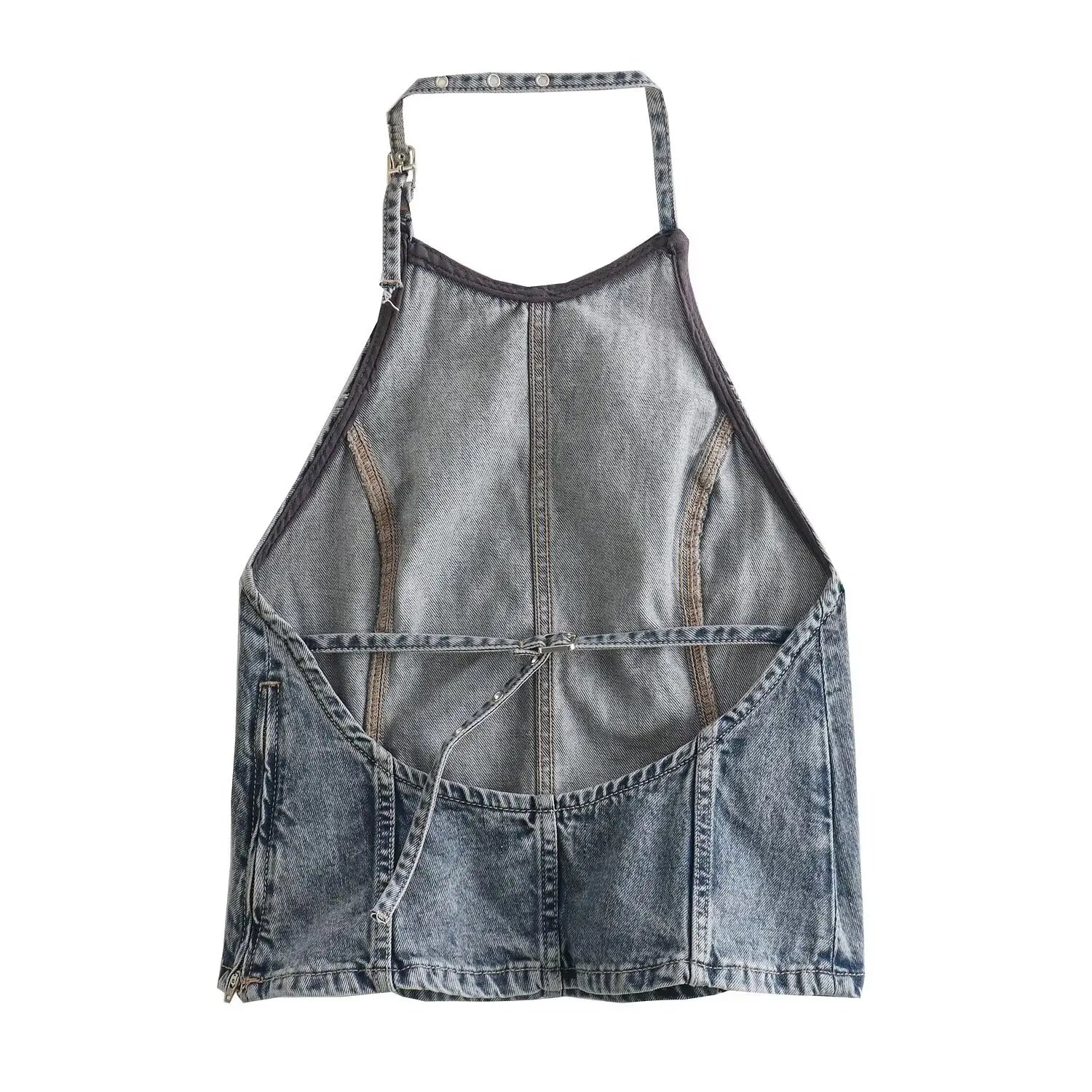 Casual Hanging Neck Sleeveless Top With Open Back Lace Up Sling Top Mssza