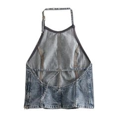 Casual Hanging Neck Sleeveless Top With Open Back Lace Up Sling Top Mssza