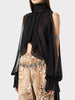 Casual High Neck Drop Sleeves Spliced Flods Temperament Solid Irregular Shirts Mssza