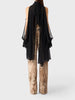Casual High Neck Drop Sleeves Spliced Flods Temperament Solid Irregular Shirts Mssza