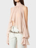 Casual High Neck Drop Sleeves Spliced Flods Temperament Solid Irregular Shirts Mssza