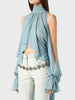 Casual High Neck Drop Sleeves Spliced Flods Temperament Solid Irregular Shirts Mssza