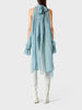 Casual High Neck Drop Sleeves Spliced Flods Temperament Solid Irregular Shirts Mssza