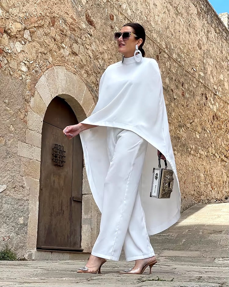 Casual Solid High-Neck Loose Tops & Wide Leg Streetwear high Waist Two Pieces Pants Suits Mssza