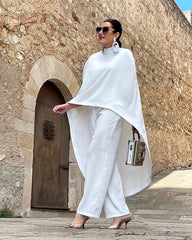 Casual Solid High-Neck Loose Tops & Wide Leg Streetwear high Waist Two Pieces Pants Suits Mssza