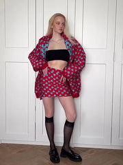 Casual High Street Warm Cotton Printed Skirt And Jacket Two Piece Set Mssza