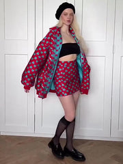 Casual High Street Warm Cotton Printed Skirt And Jacket Two Piece Set Mssza