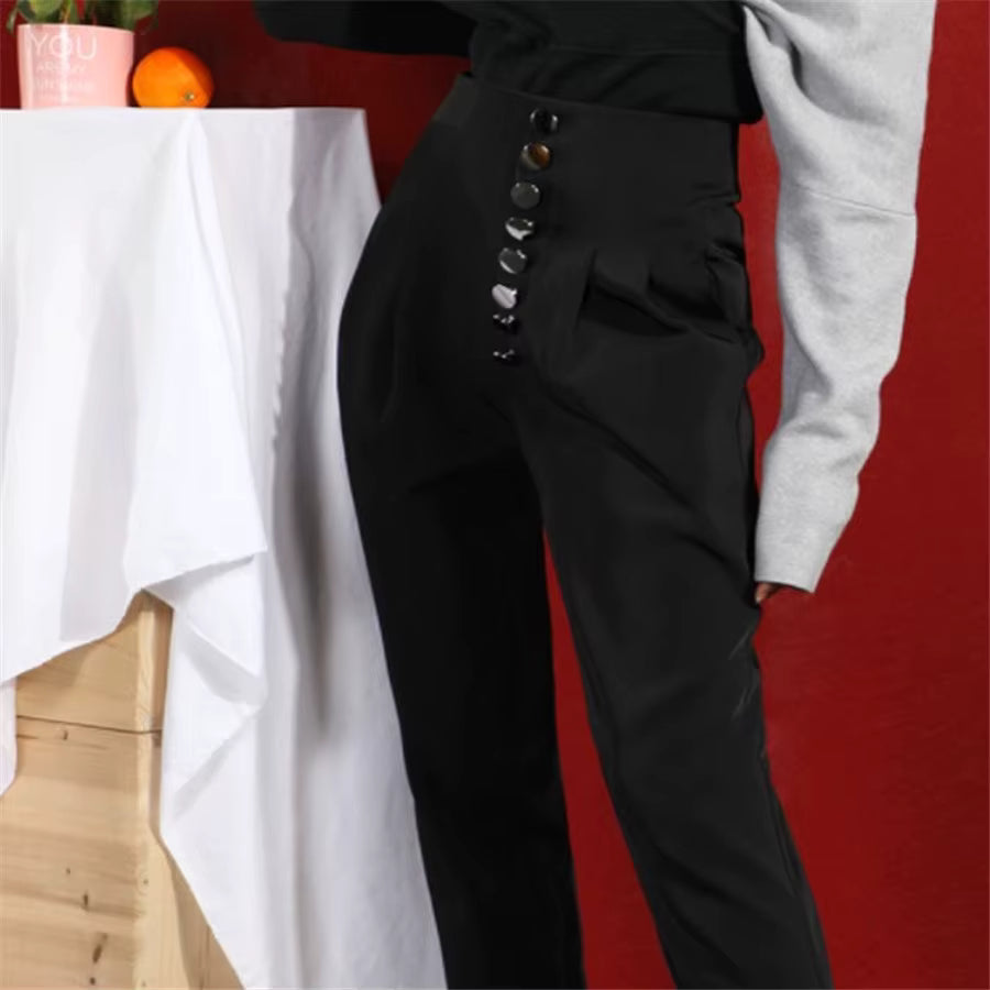 Casual High Waist Button Pencil Straight Pants Mssza