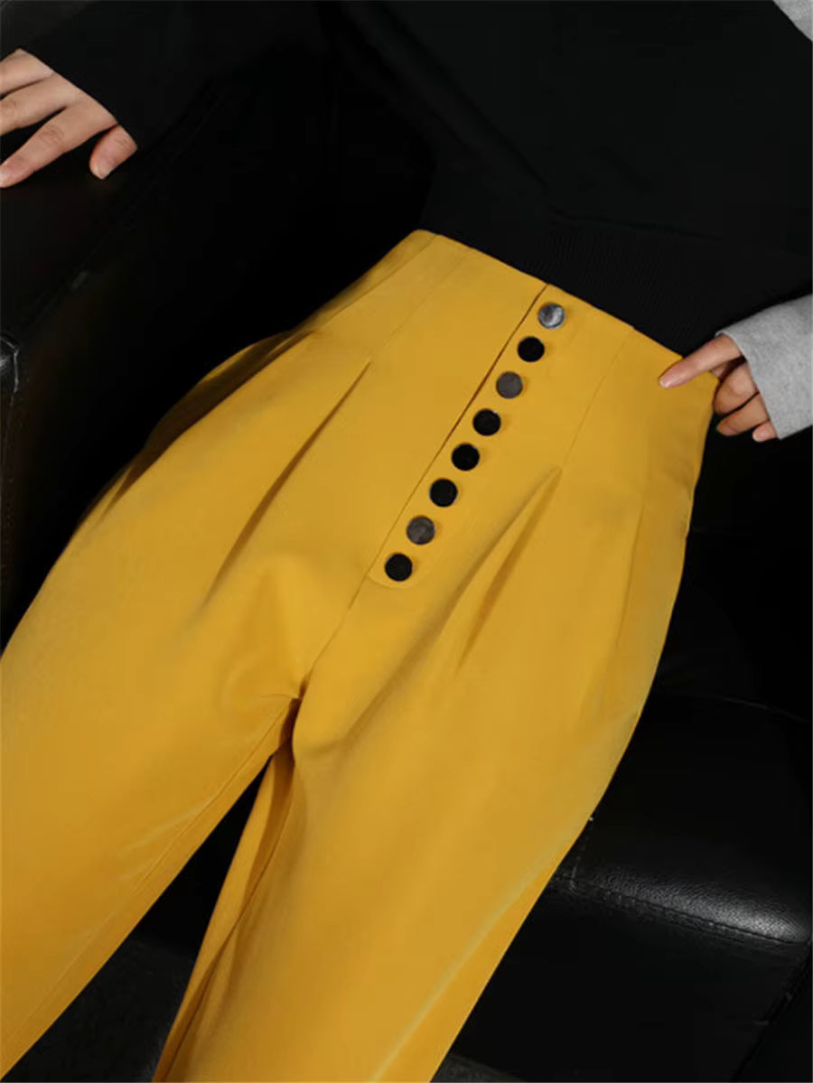 Casual High Waist Button Pencil Straight Pants Mssza