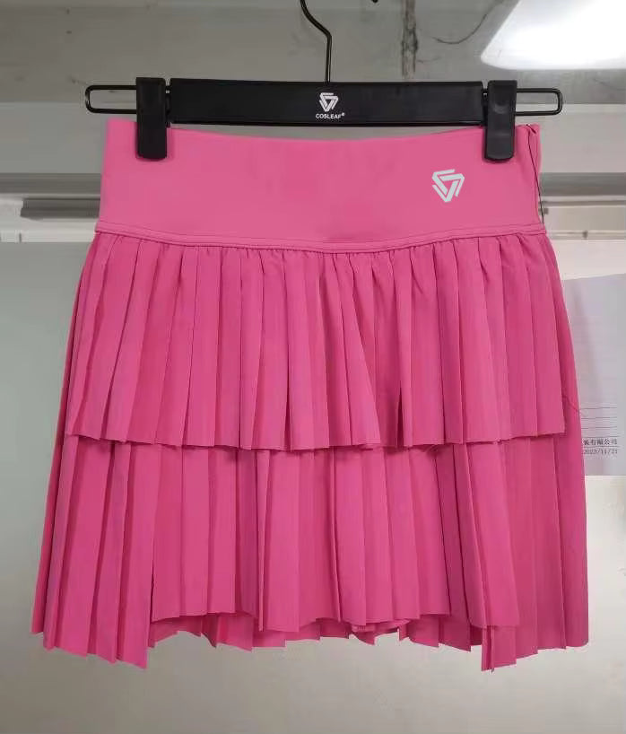 Casual High Waist Double Layer Pleated Athletic Sports Skirt Mssza